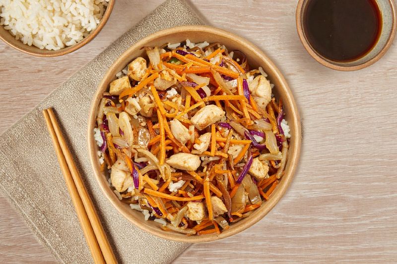 Wok de Vegetales, Arroz y Pollo