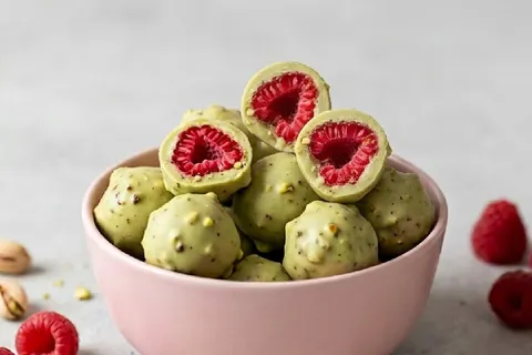 Frambuesas con Chocolate y Pistacho