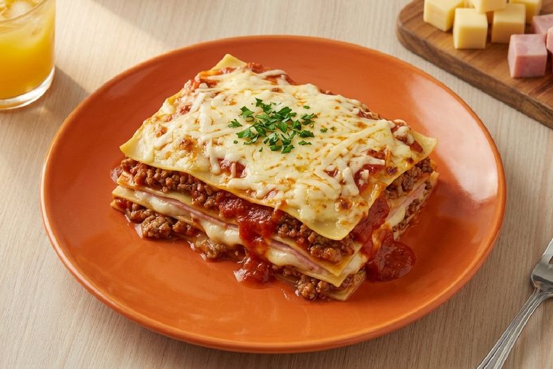 Lasagna Bolognesa con jamón y queso