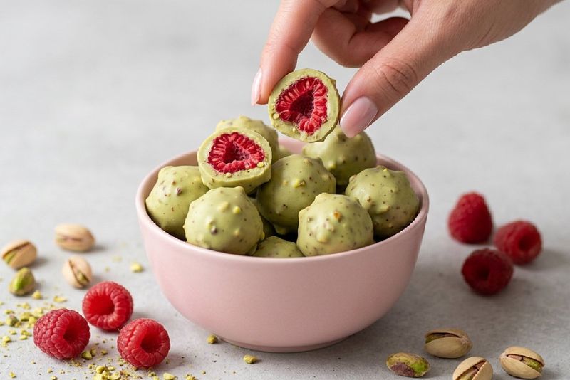 Frambuesas con Chocolate y Pistacho