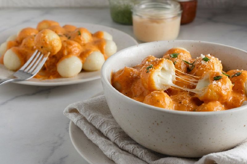 Ñoquis de Papa rellenos de Queso con Salsa Mixta