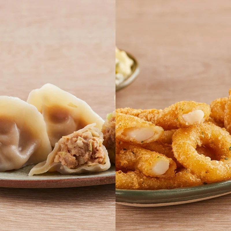 Rabas + Dumplings de Cerdo y Repollo